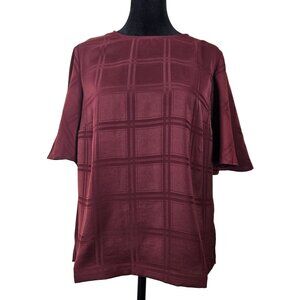 A New Day Women's Size Small Plaid Burgundy Blouse Top Casual Office Career